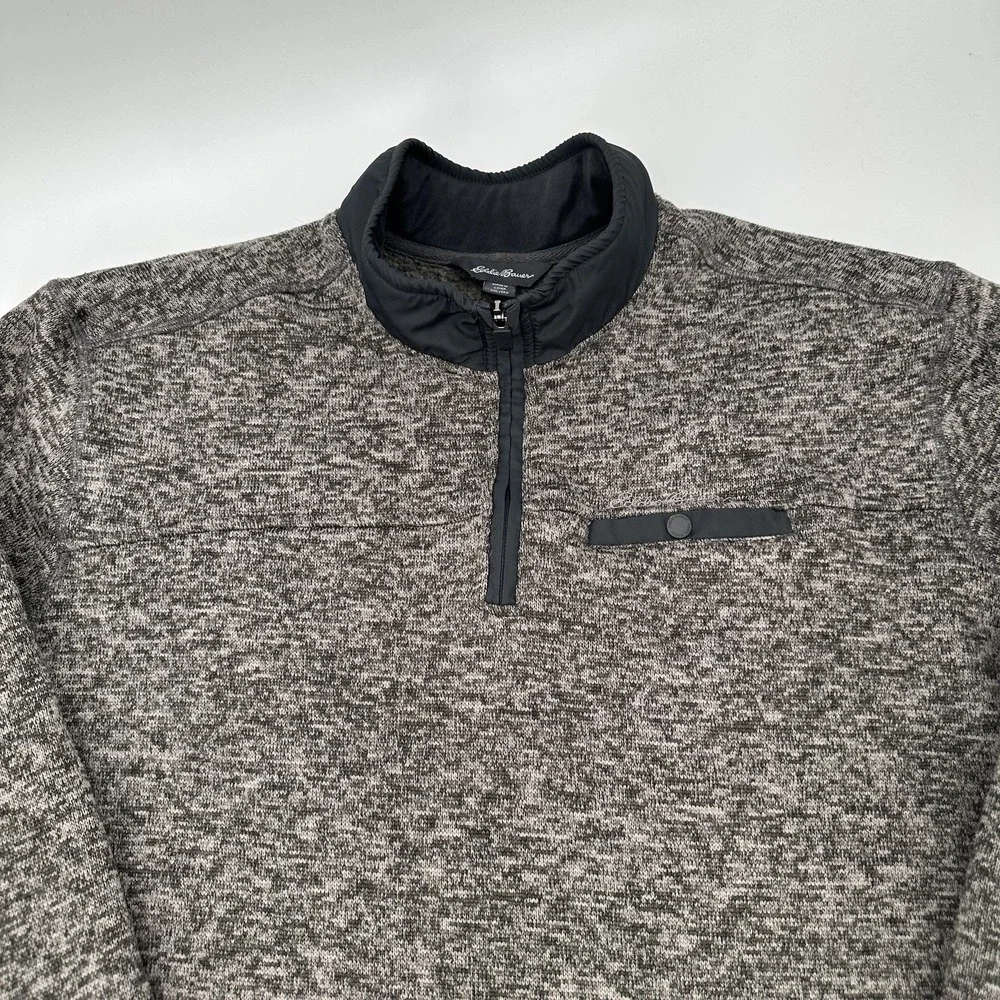 Eddie Bauer Sweater Mens 2XL Gray Heather Quarter Zip Fleece‎ Pullover Pocket